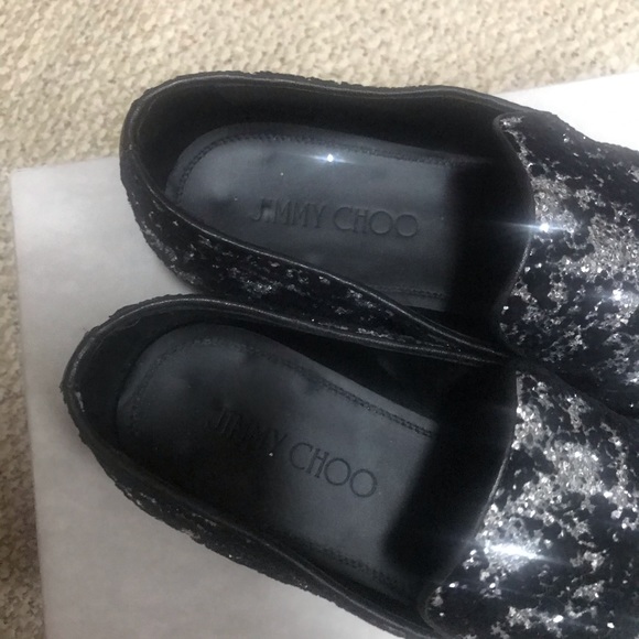 JIMMY CHOO Sloane Black Velvet & Glitter Loafers main image 12